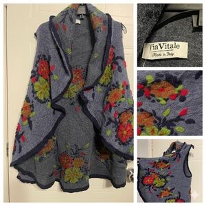 Boho Whimsigoth Cape Wool Blend Waterfall Open Front Sleeveless Shawl